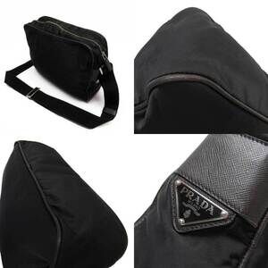 Prada Triangle Leather Black Brown Crossbody Dark Logo Shoulder Black Bag